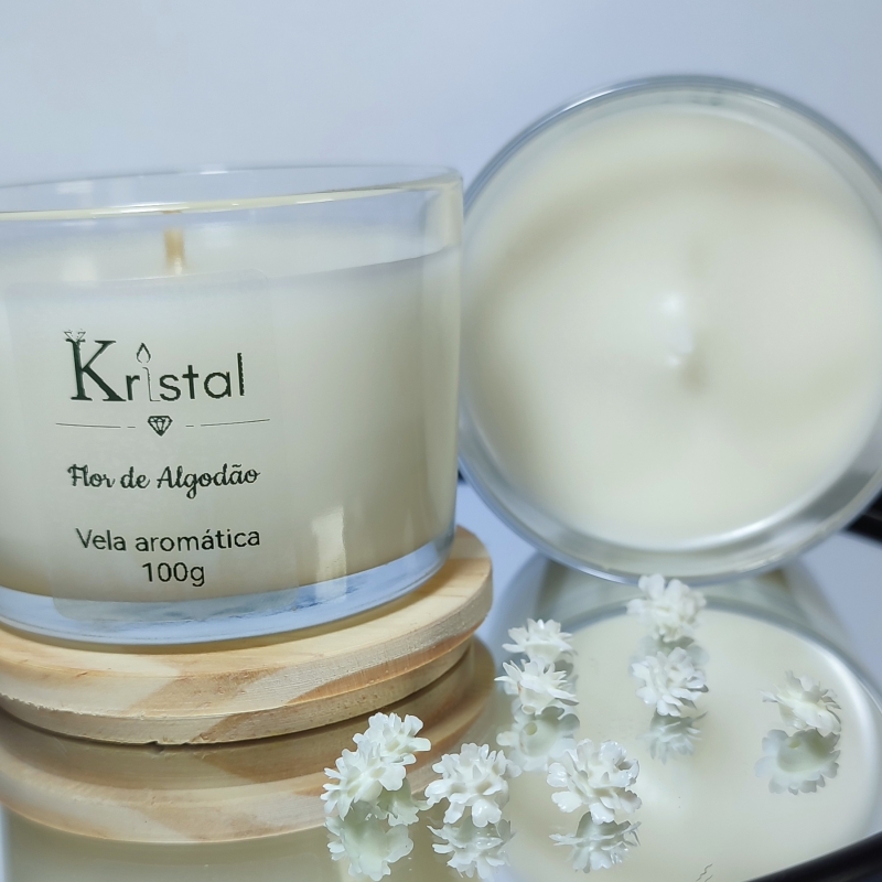 Flor de Algodão vela aromática pote pate 100g - Imagem 2